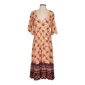 Faithfull the Brand Anthro Melia Midi Dress S Peach Rose Floral Boho Bell Sleeve
